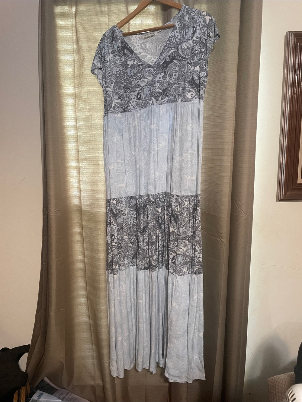 Light Gray and Charcoal Paisley Maxi Dress
